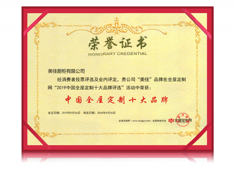美佳荣膺金刺猬奖2019年度中国全屋定制十大品牌